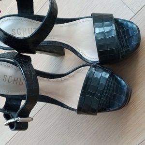 Schultz Black Leather Croc Platform Sandals Size 5B